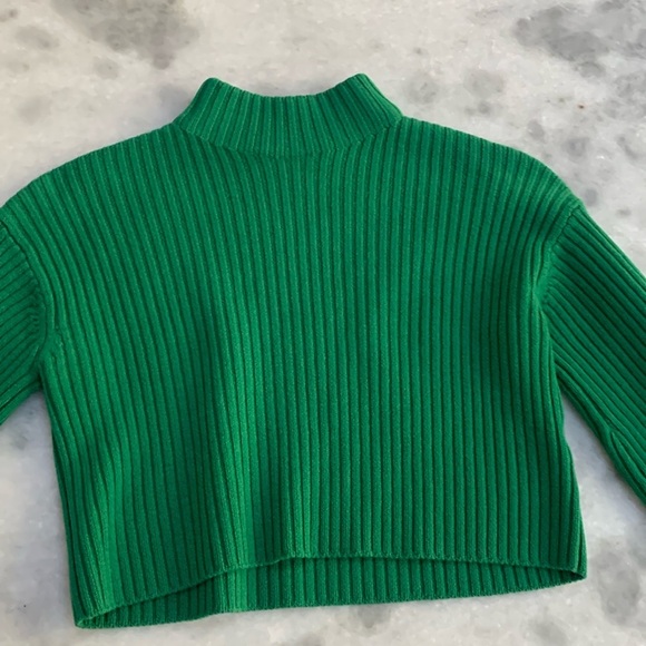 TIBI Sweater Green Wool Rib Cropped Pullover Mock Turtleneck XS - Picture 13 of 15